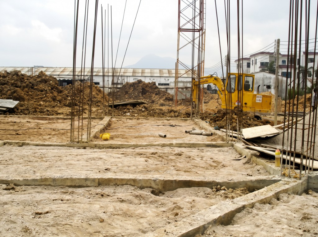 Rebar and foundation trenches — the elevated pad taking shape.